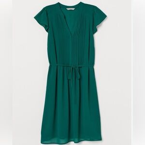 Green flutter sleeve v-neck dress